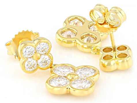 Moissanite 14k Yellow Gold Over Silver Clover Earrings 2.72ctw DEW