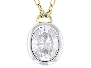 Moissanite 14k Yellow Gold Over Sterling Silver And Platineve Solitaire Necklace 2.10ct DEW