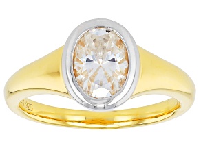 Moissanite 14k Yellow Gold Over Sterling Silver And Platineve Solitaire Ring 1.50ct DEW