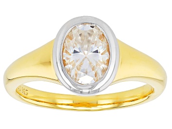 Picture of Moissanite 14k Yellow Gold Over Sterling Silver And Platineve Solitaire Ring 1.50ct DEW