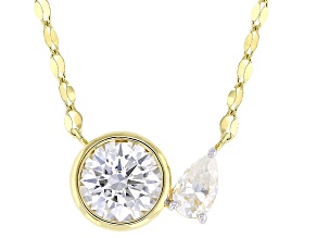 Moissanite 14k Yellow Gold Over Sterling Silver Two Stone Necklace 1.05ctw DEW