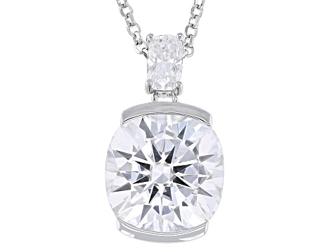 Moissanite Platineve Two Stone Pendant And Rolo Chain 5.27ctw DEW