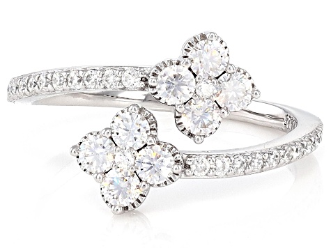 Moissanite Platineve Clover Design Ring 0.70ctw DEW