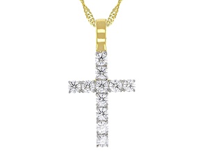 Moissanite 14k Yellow Gold Silver Cross Pendant 1.10ctw DEW