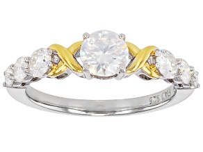 Moissanite Platineve And 14k Yellow Gold Over Sterling Silver Ring 1.24ctw DEW