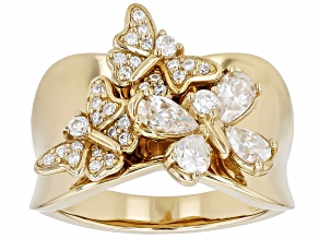 Moissanite 14k Yellow Gold Over Sterling Silver Butterfly Ring 1.17ctw DEW