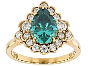 Green and Colorless Moissanite 14k Yellow Gold Over Sterling Silver Halo Ring 2.72ctw DEW