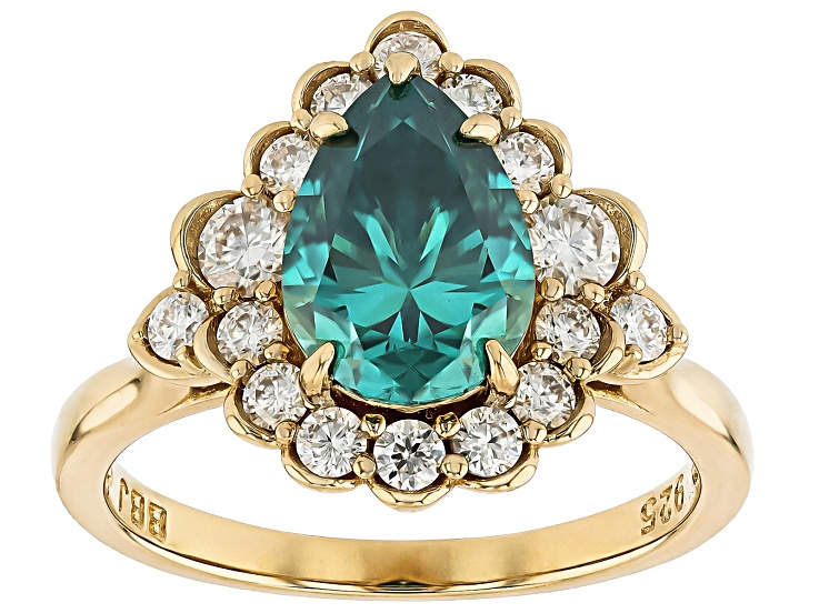 Green and Colorless Moissanite 14k Yellow Gold Over Sterling Silver Halo Ring 2.72ctw DEW