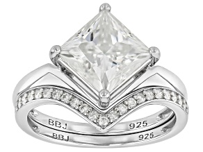Moissanite Platineve Solitaire and Band Ring Set 3.01ctw DEW