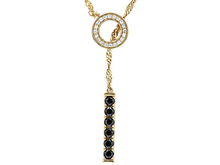 White and Black Moissanite 14k Yellow Gold Over Sterling Silver Necklace 0.56ctw DEW
