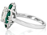 Asscher Cut Moissanite and Lab Created Emerald Platineve Ring 1.93ctw DEW