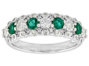 Moissanite and Lab Created Emerald Platineve Band Ring 0.84ctw DEW