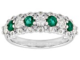 Moissanite and Lab Created Emerald Platineve Band Ring 0.84ctw DEW