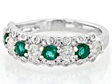 Moissanite and Lab Created Emerald Platineve Band Ring 0.84ctw DEW