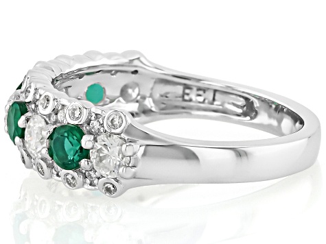 Moissanite and Lab Created Emerald Platineve Band Ring 0.84ctw DEW