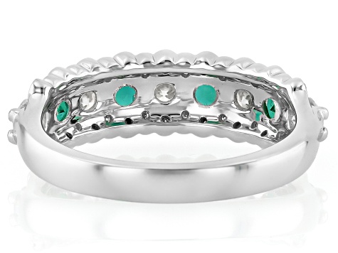 Moissanite and Lab Created Emerald Platineve Band Ring 0.84ctw DEW