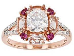 Moissanite With Morganite And Grape Color Rhodolite 14k Rose Gold Over Sterling  Ring 1.30ctw DEW