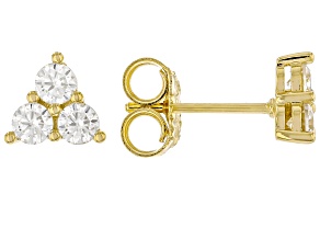 Moissanite 14k Yellow Gold Over Silver Three Stone Earrings 0.60ctw DEW