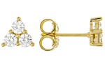 Moissanite 14k Yellow Gold Over Silver Three Stone Earrings 0.60ctw DEW