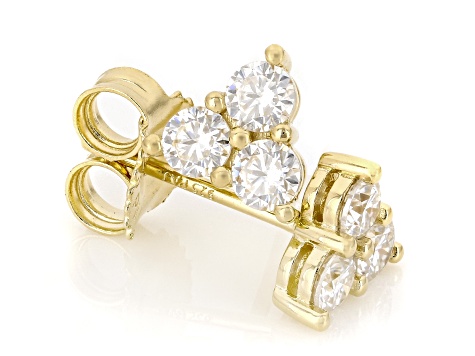 Moissanite 14k Yellow Gold Over Silver Three Stone Earrings 0.60ctw DEW
