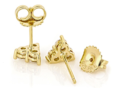 Moissanite 14k Yellow Gold Over Silver Three Stone Earrings 0.60ctw DEW