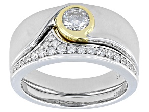 Moissanite Platineve And 14k Yellow Gold Over Silver  Ring With Band 0.64ctw DEW.
