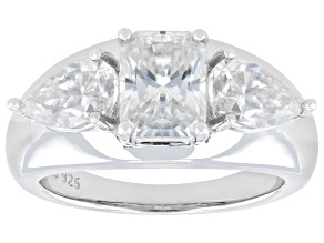 Moissanite Platineve Three Stone Ring 3.70ctw DEW.