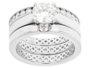 Moissanite Platineve Ring With Two Bands 2.20ctw DEW