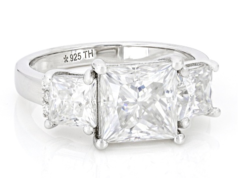 Moissanite Three Stone Platineve Ring 4.46ctw DEW - JMF176A | JTV