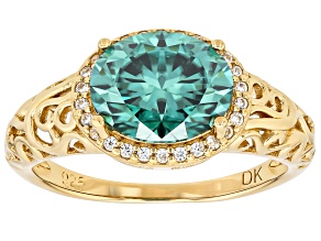 Green And Colorless Moissanite 14k Yellow Gold Over Silver Ring 3.28ctw DEW