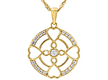 Picture of Moissanite 14k Yellow Gold Over Silver Heart Pendant 0.50ctw DEW