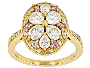 Moissanite And Pink Sapphire 14K Yellow Gold Over Silver Ring 1.72ctw DEW.