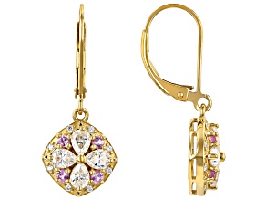 Moissanite And Pink Sapphire 14K Yellow Gold Over Silver Earrings 1.44ctw DEW