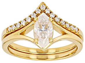 Moissanite 14k Yellow Gold Over Silver Ring And Band 0.95ctw DEW