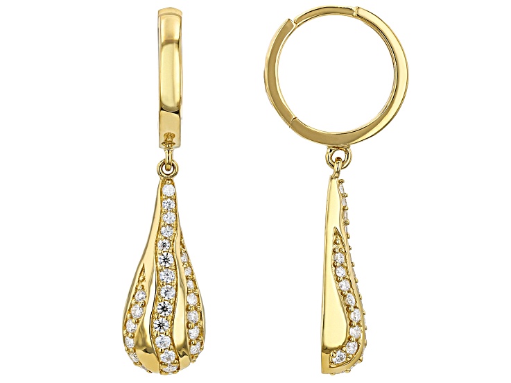Moissanite 14K Yellow Gold Over Silver Teardrop Earrings 0.56ctw DEW