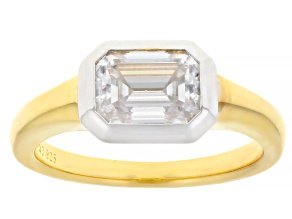 Moissanite 14k Yellow Gold Over Silver And Platineve Solitaire Ring 1.75ct DEW.