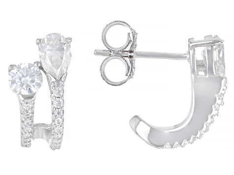 Moissanite Platineve J-Hoop Earrings 1.64ctw DEW