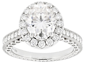 Moissanite Platineve Halo Ring 4.96ctw DEW