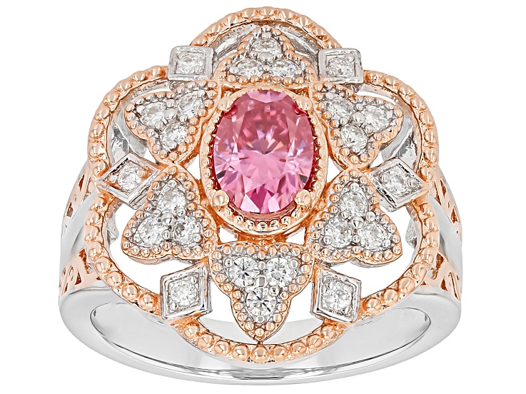 Pink And Colorless Moissanite Platineve And 14k Rose Gold Over