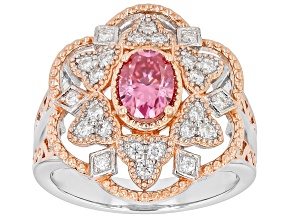 Pink And Colorless Moissanite Platineve And 14k Rose Gold Over Silver Ring 1.32ctw DEW.