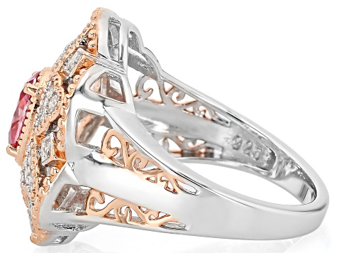 Pink And Colorless Moissanite Platineve And 14k Rose Gold Over