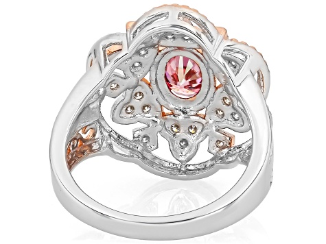 Pink And Colorless Moissanite Platineve And 14k Rose Gold Over
