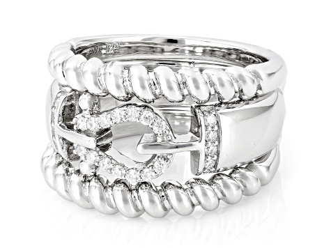Moissanite Platineve Buckle Ring With Two Bands 0.22ctw DEW