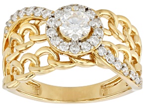 Moissanite 14k Yellow Gold Over Sterling Silver Halo Ring 0.87ctw DEW