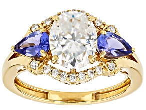 Moissanite And Tanzanite 14k Yellow Gold Over Sterling Silver Ring 2.32ctw DEW