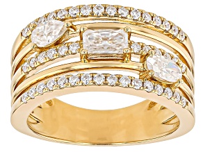Moissanite 14k Yellow Gold Over Silver Multirow Ring 1.28ctw DEW.