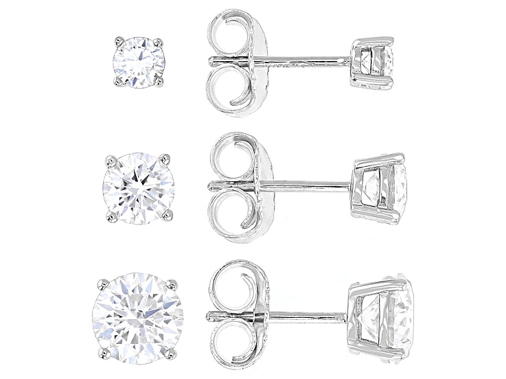 Moissanite Box Set Of Three Pair Platineve Stud Earrings 4.06ctw