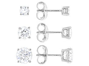 Moissanite Box Set Of Three Pair Platineve Stud Earrings 4.06ctw DEW.