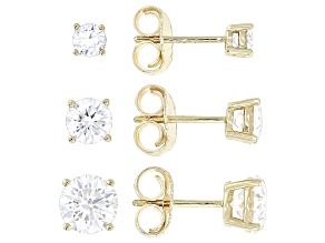 Moissanite Box Set Of Three Pair 14k Yellow Gold Over Silver Stud Earrings 4.06ctw DEW.