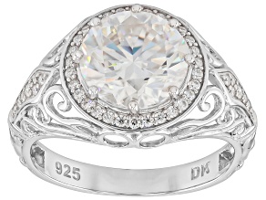 Moissanite Platineve Halo Ring 3.12ctw DEW.